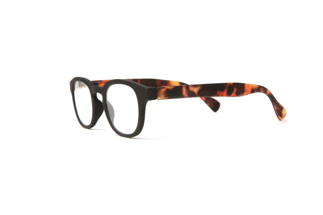 Brooklyn Black Rubber Reading Glasses, Tortoise Temples