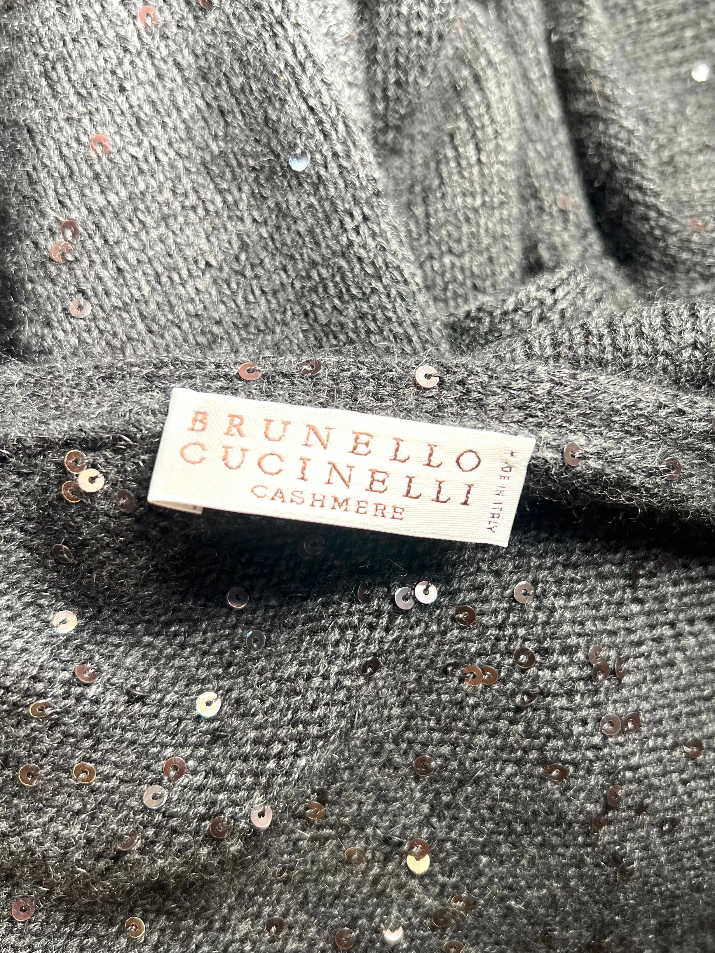 Brunello Cucinelli Grey Cashmere Sequin Wrap Sweater