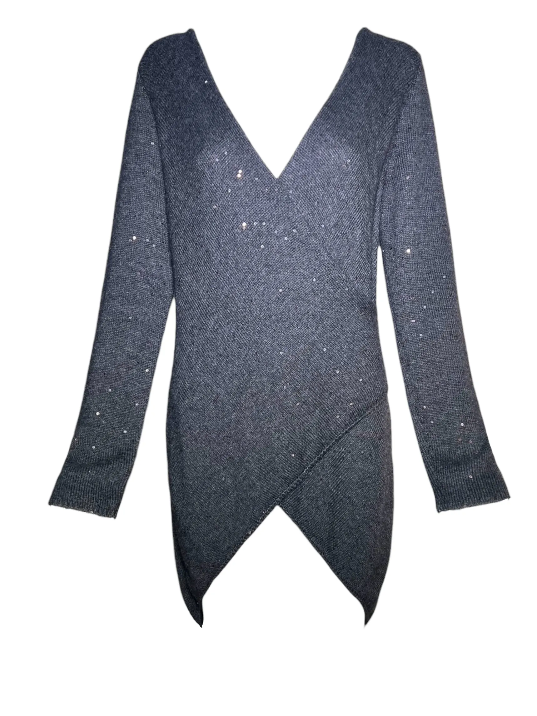 Brunello Cucinelli Grey Cashmere Sequin Wrap Sweater