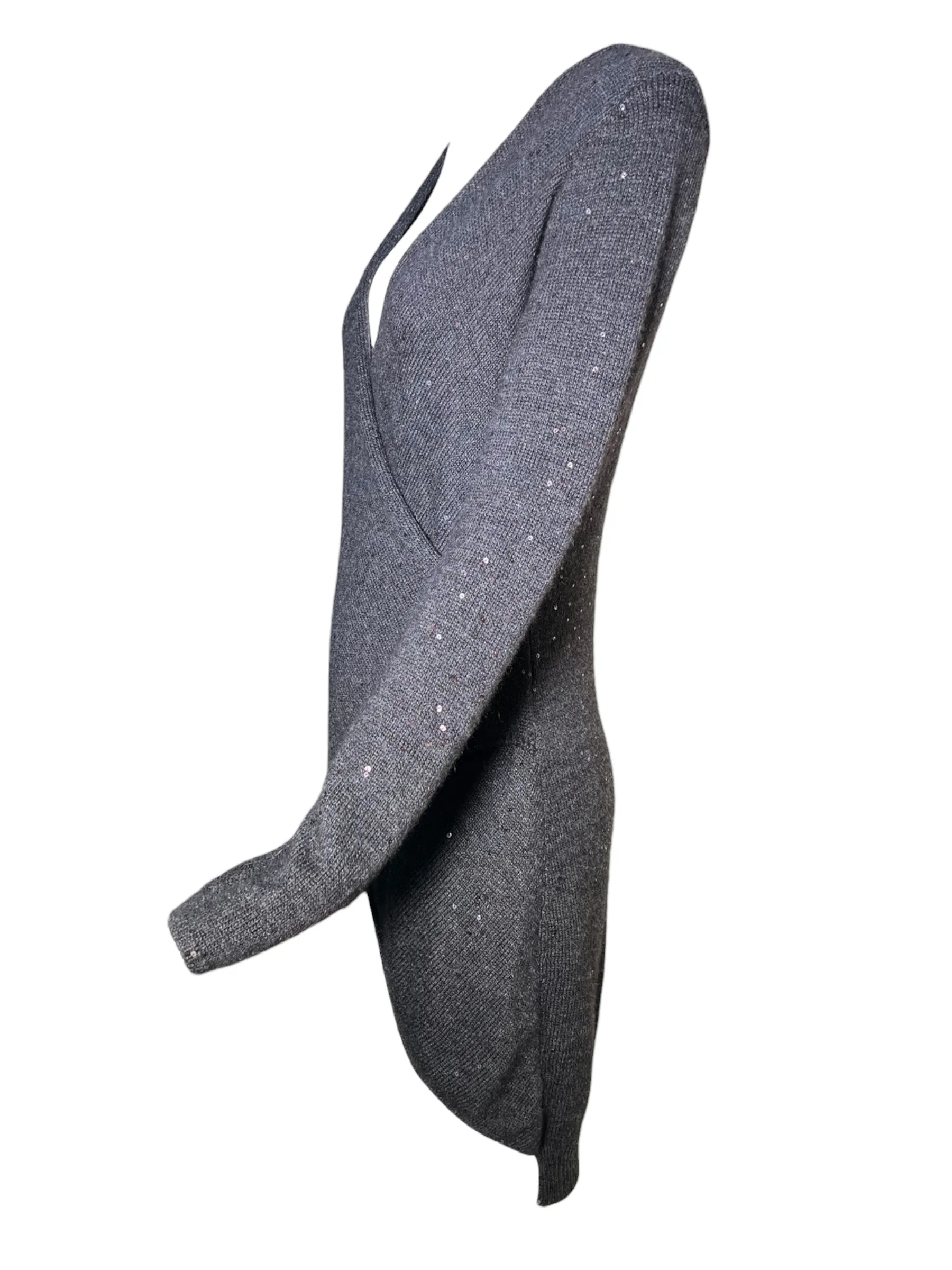 Brunello Cucinelli Grey Cashmere Sequin Wrap Sweater