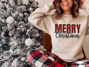Buffalo Plaid Merry Christmas Womens Sweater