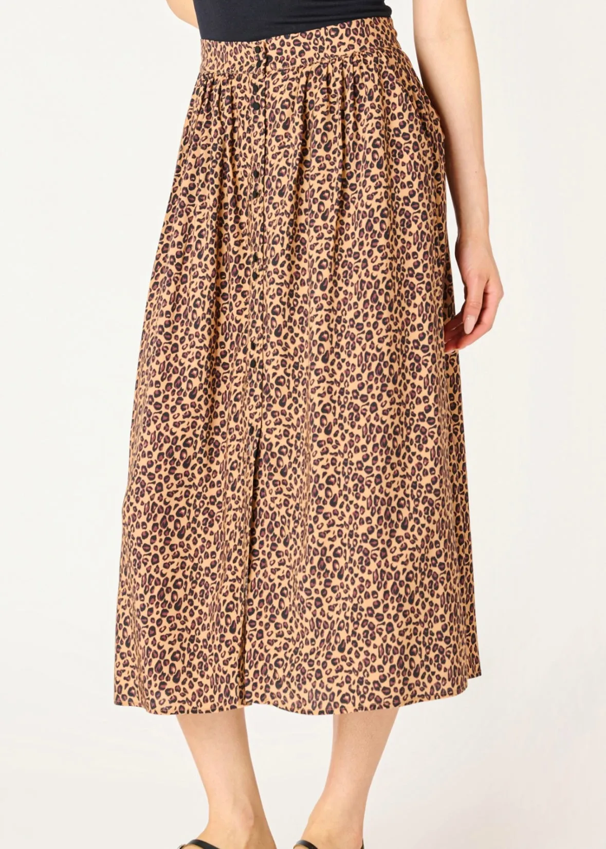 Button Front Midi Skirt