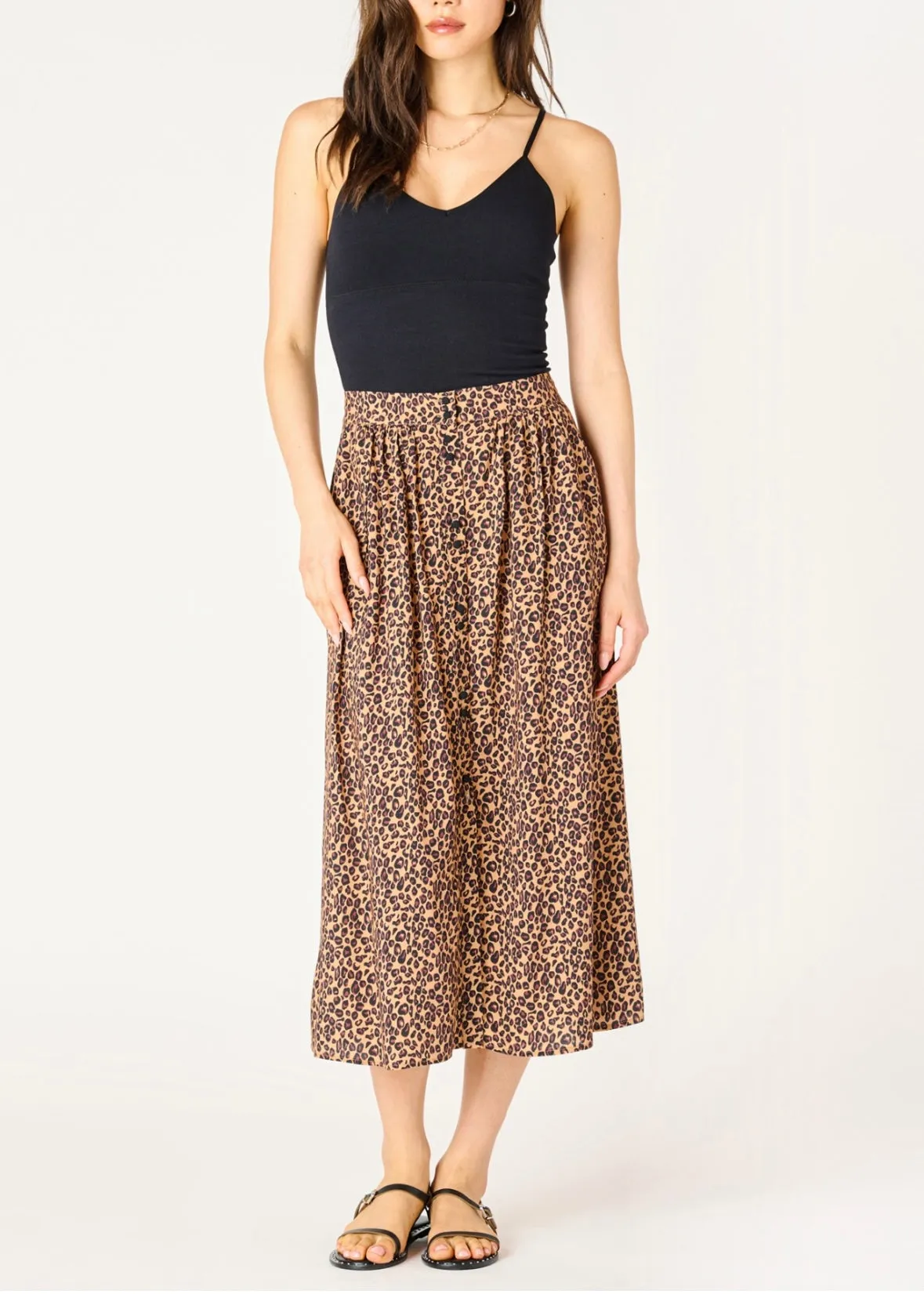 Button Front Midi Skirt