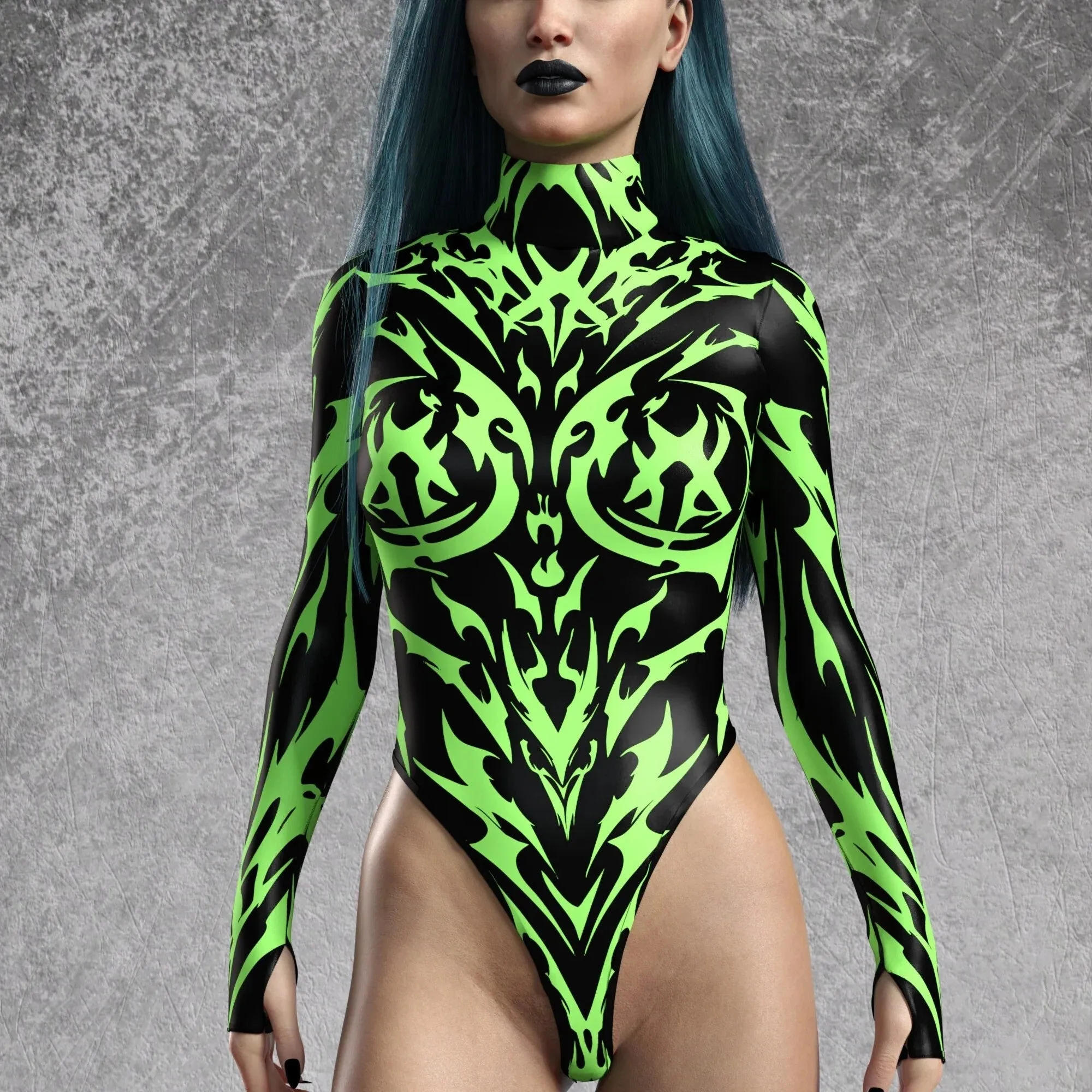 Candy Catz Sign Of Damnation Green Women's Back Zip Leotard