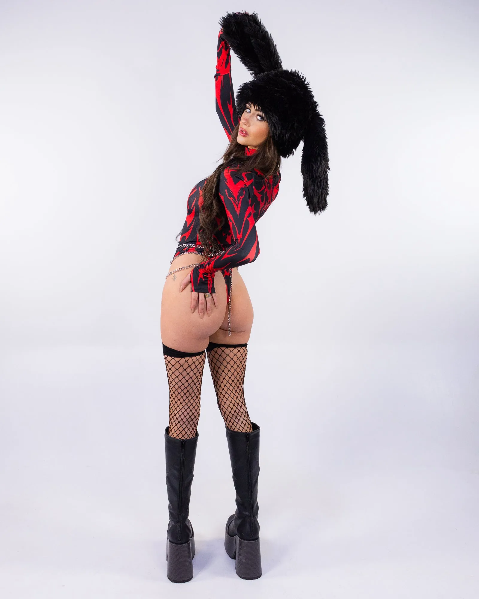 Candy Catz Sign Of Damnation Red Women's Back Zip Leotard