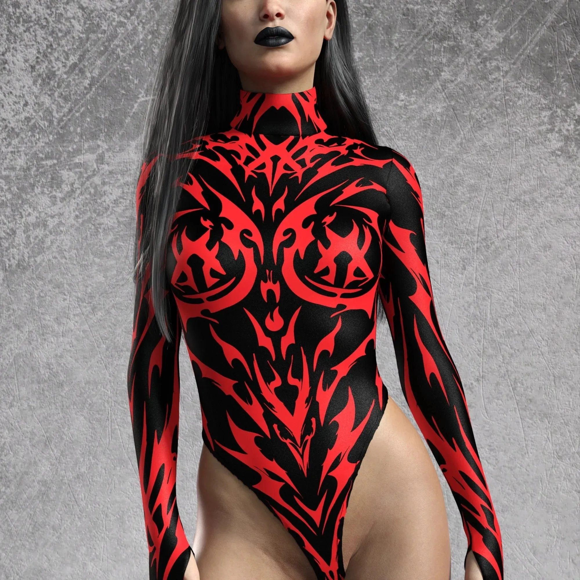 Candy Catz Sign Of Damnation Red Women's Back Zip Leotard