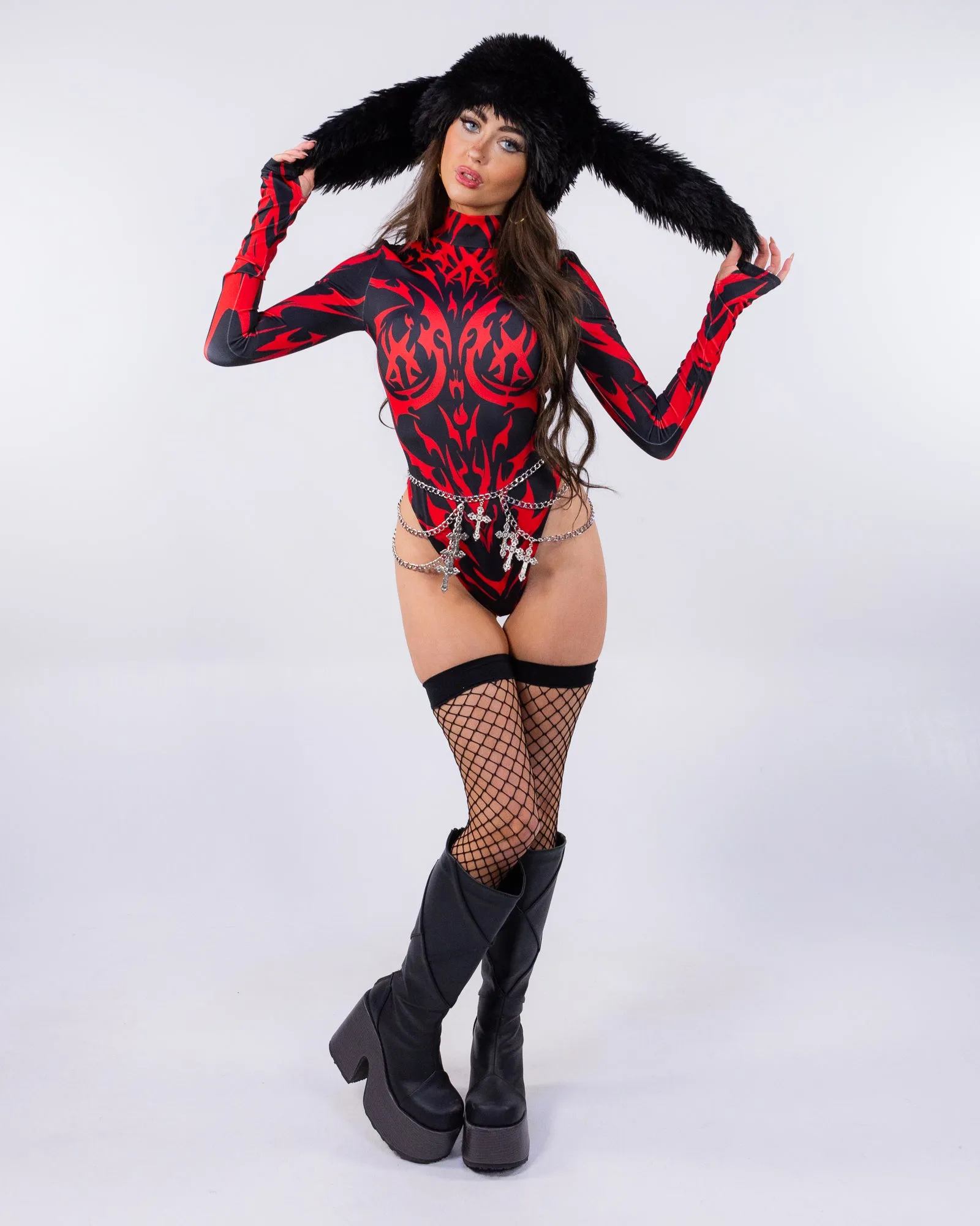 Candy Catz Sign Of Damnation Red Women's Back Zip Leotard
