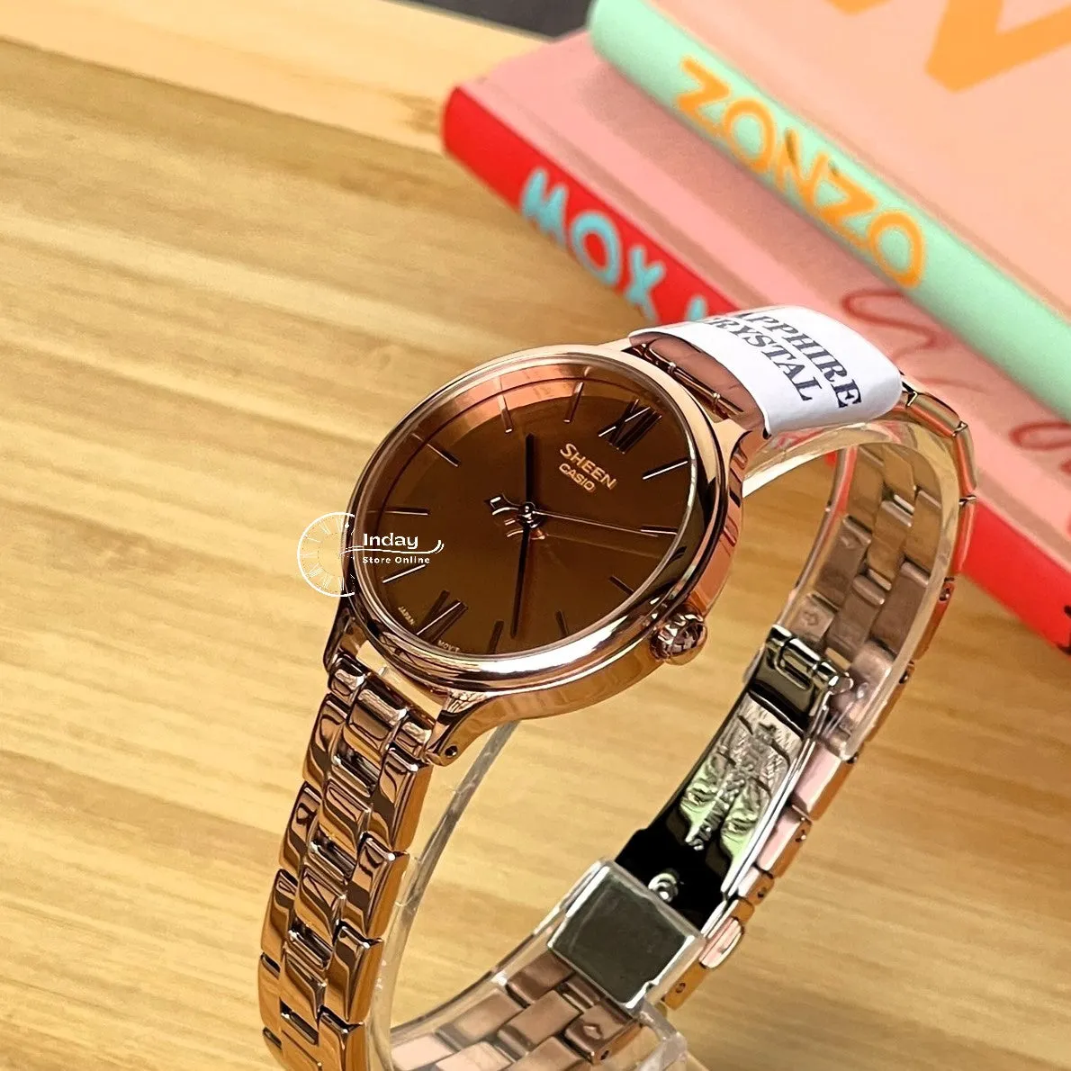 Casio Women's Watch SHE-4560PG-4A Stainless Steel Band One-touch 3-fold Clasp Sapphire Crystal