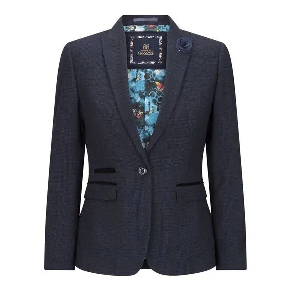 Cavani Women's Tweed Navy Check Blazer Wool Jacket‎ 1920s- 16