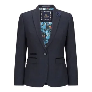 Cavani Women's Tweed Navy Check Blazer Wool Jacket‎ 1920s- 16