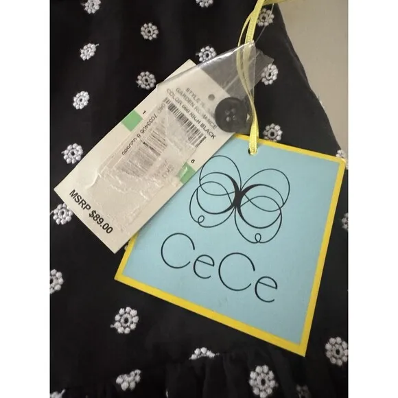 CeCe Women's Embroidered Eyelet Tiered Button-Front Mini Skirt Black &amp; White 8