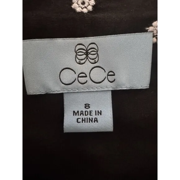 CeCe Women's Embroidered Eyelet Tiered Button-Front Mini Skirt Black &amp; White 8
