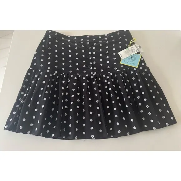 CeCe Women's Embroidered Eyelet Tiered Button-Front Mini Skirt Black &amp; White 8