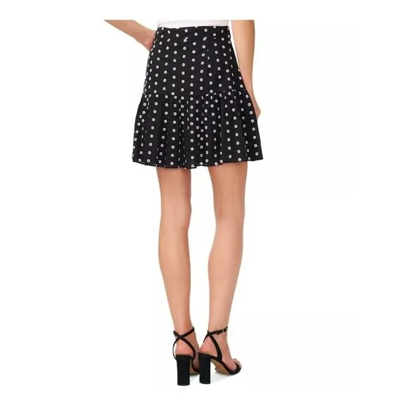 CeCe Women's Embroidered Eyelet Tiered Button-Front Mini Skirt Black &amp; White 8