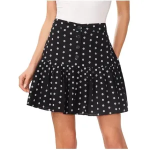 CeCe Women's Embroidered Eyelet Tiered Button-Front Mini Skirt Black &amp; White 8