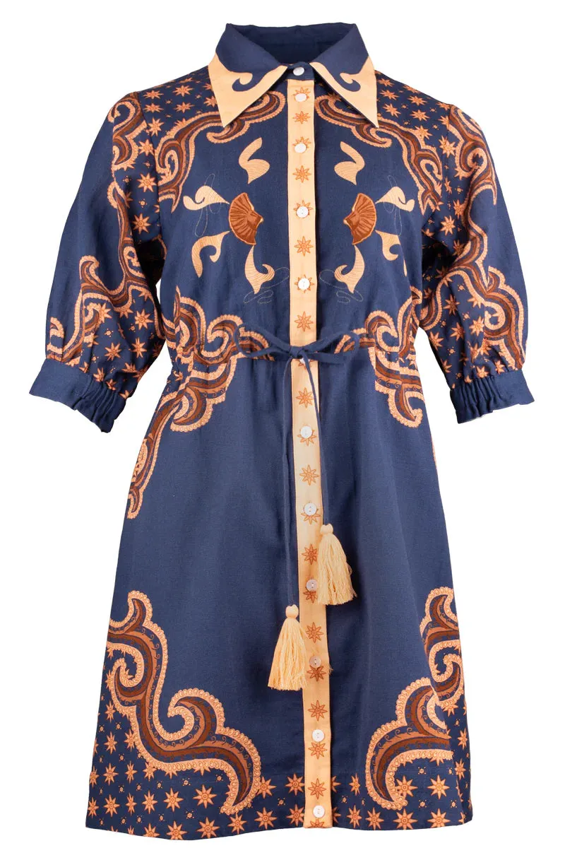 Celia Dress (Navy/Camel)