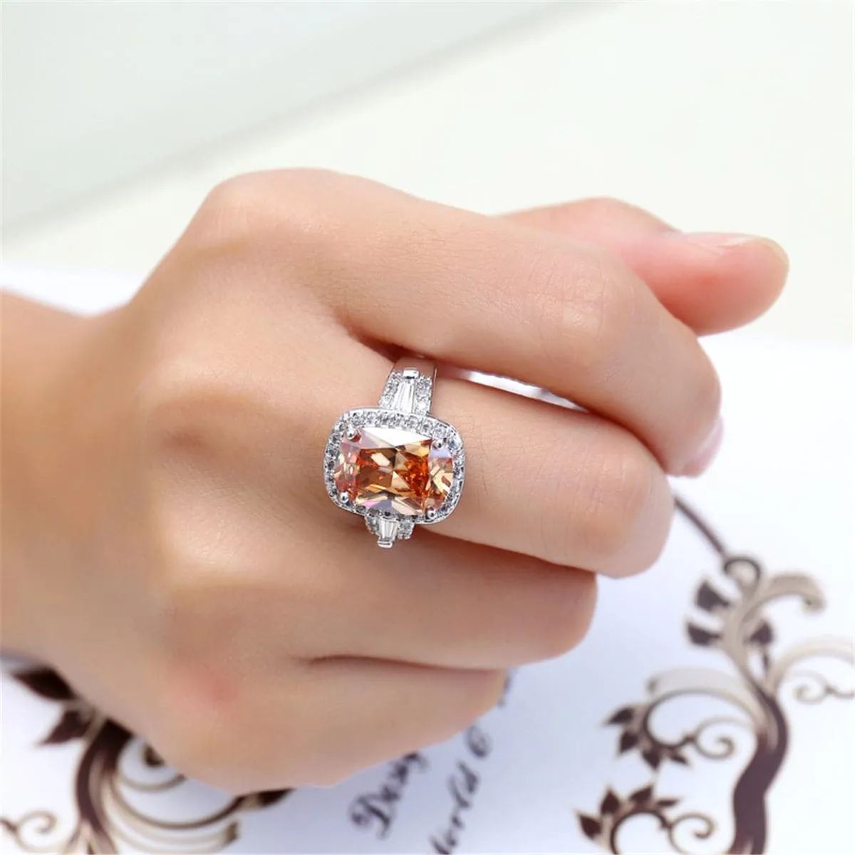 Champagne Crystal & Cubic Zirconia Halo Oval-Cut Ring