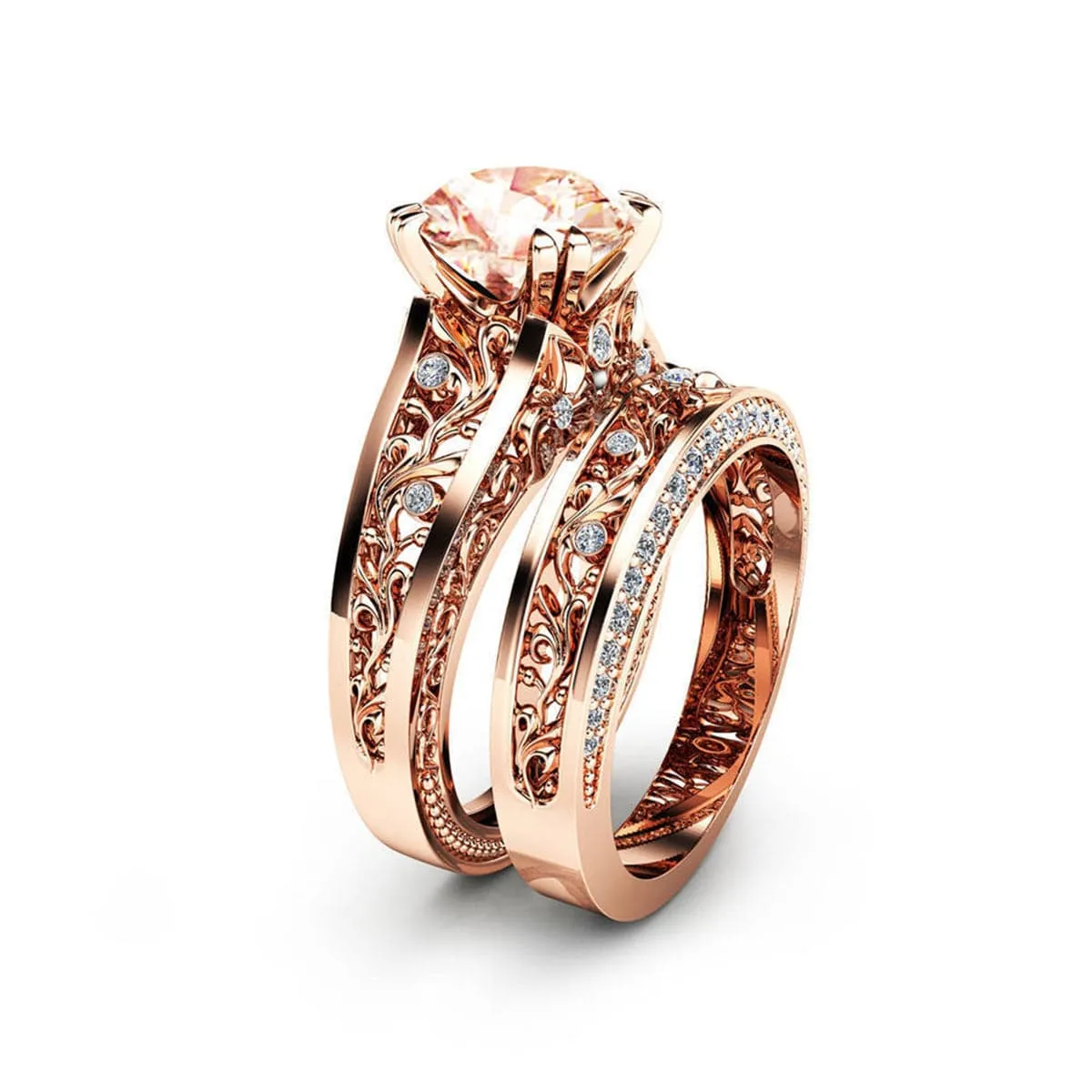 Champagne Crystal & Cubic Zirconia Ring Set