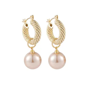 Champagne Pearl & 18K Gold-Plated Rope Huggie Earrings