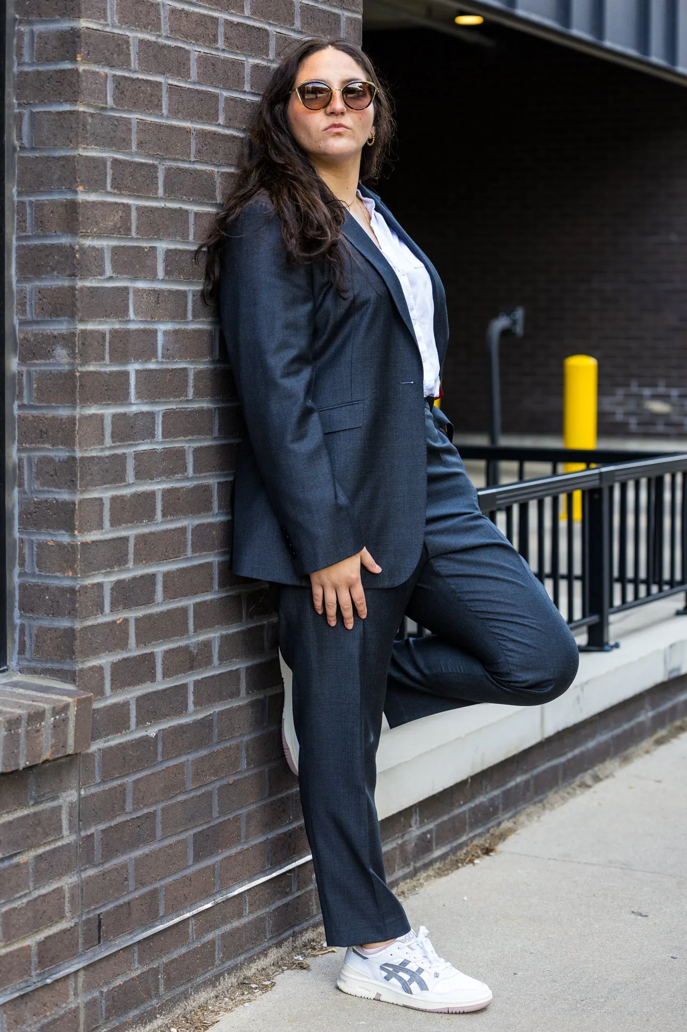 Charcoal Plaid Premium Italian Feminine Suit Pant