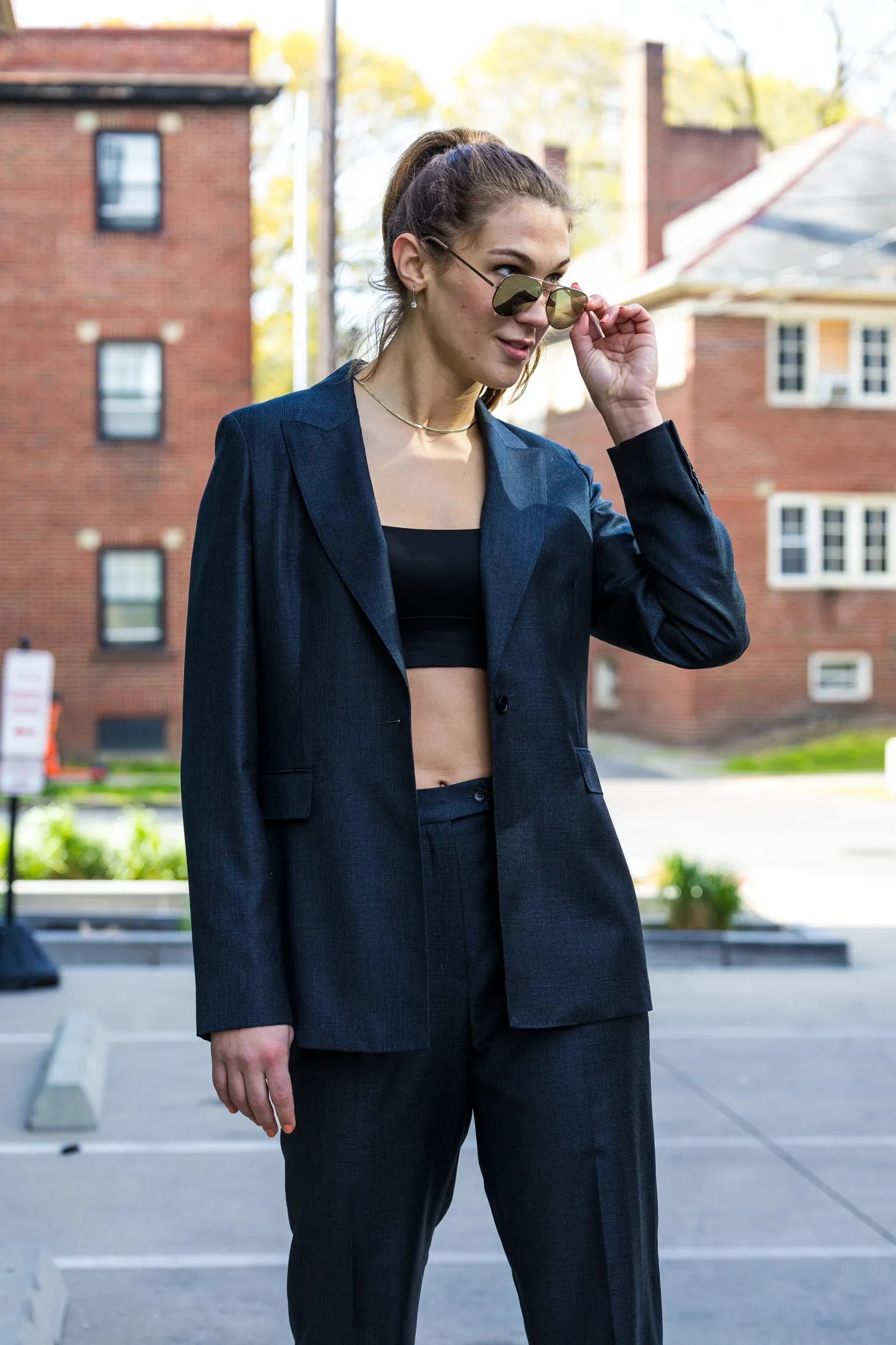 Charcoal Plaid Premium Italian Feminine Suit Pant