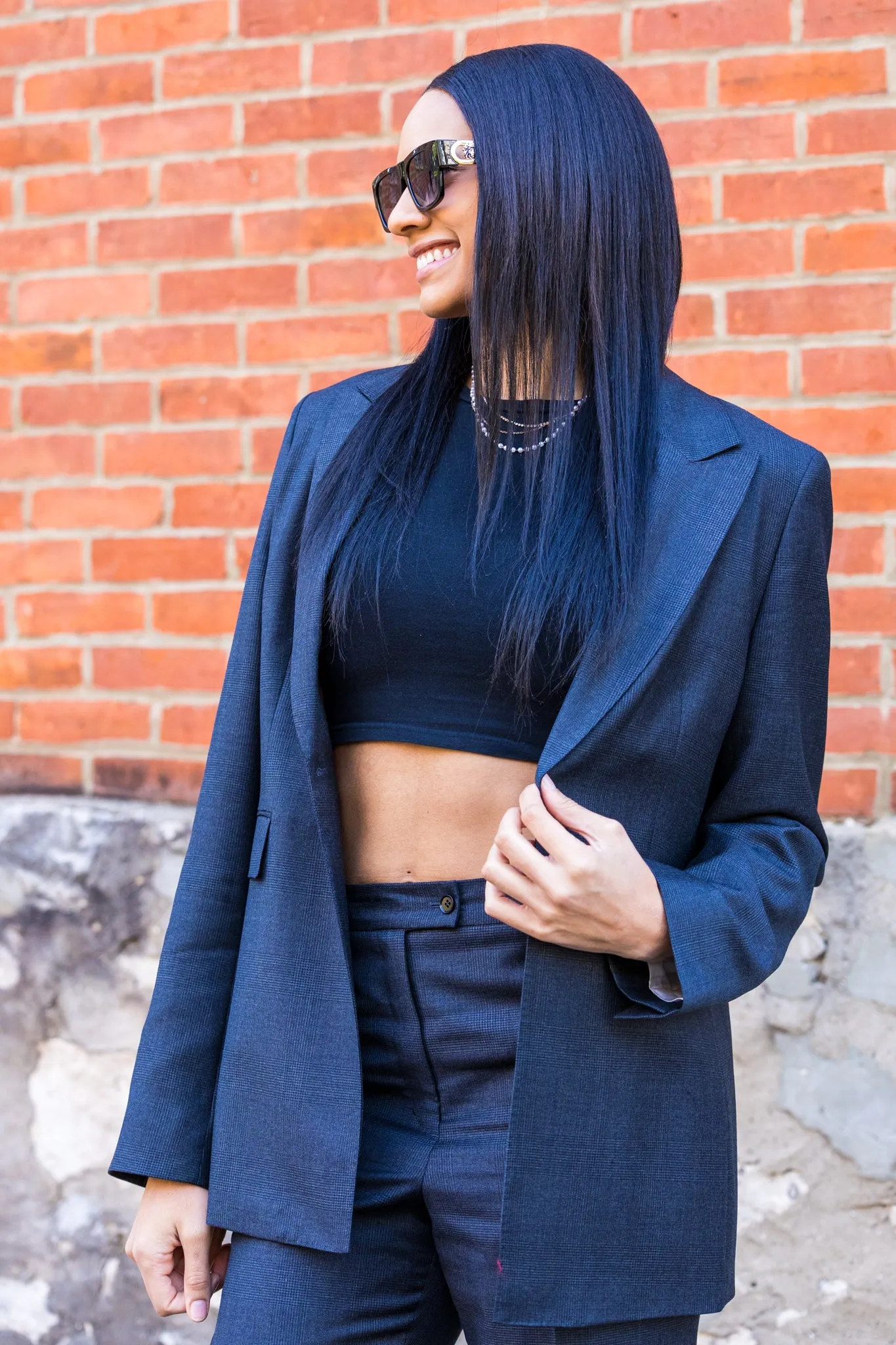 Charcoal Plaid Premium Italian Feminine Suit