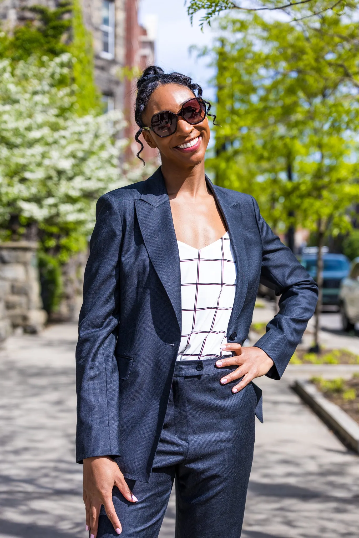 Charcoal Plaid Premium Italian Feminine Suit
