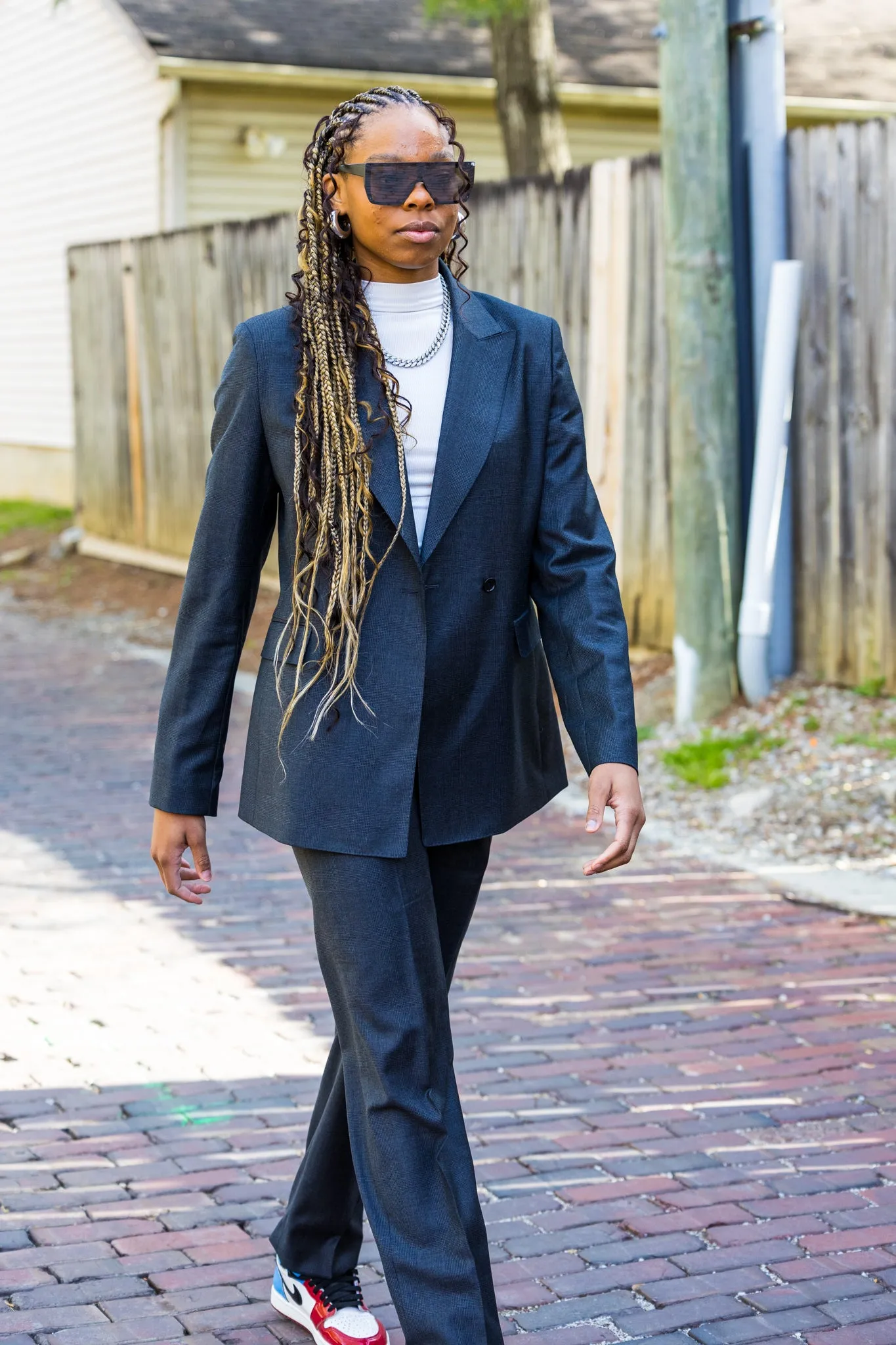 Charcoal Plaid Premium Italian Feminine Suit