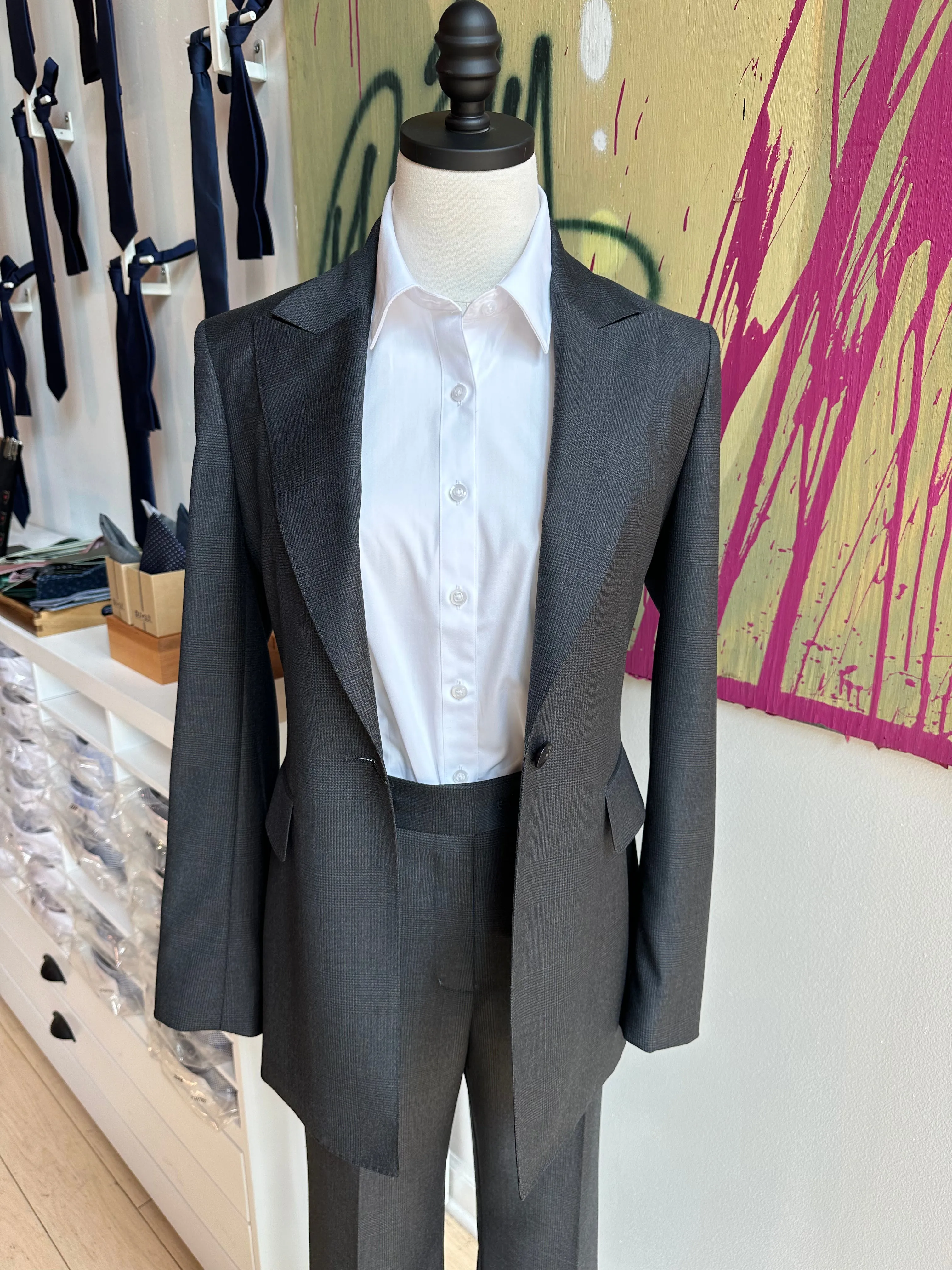 Charcoal Plaid Premium Italian Feminine Suit
