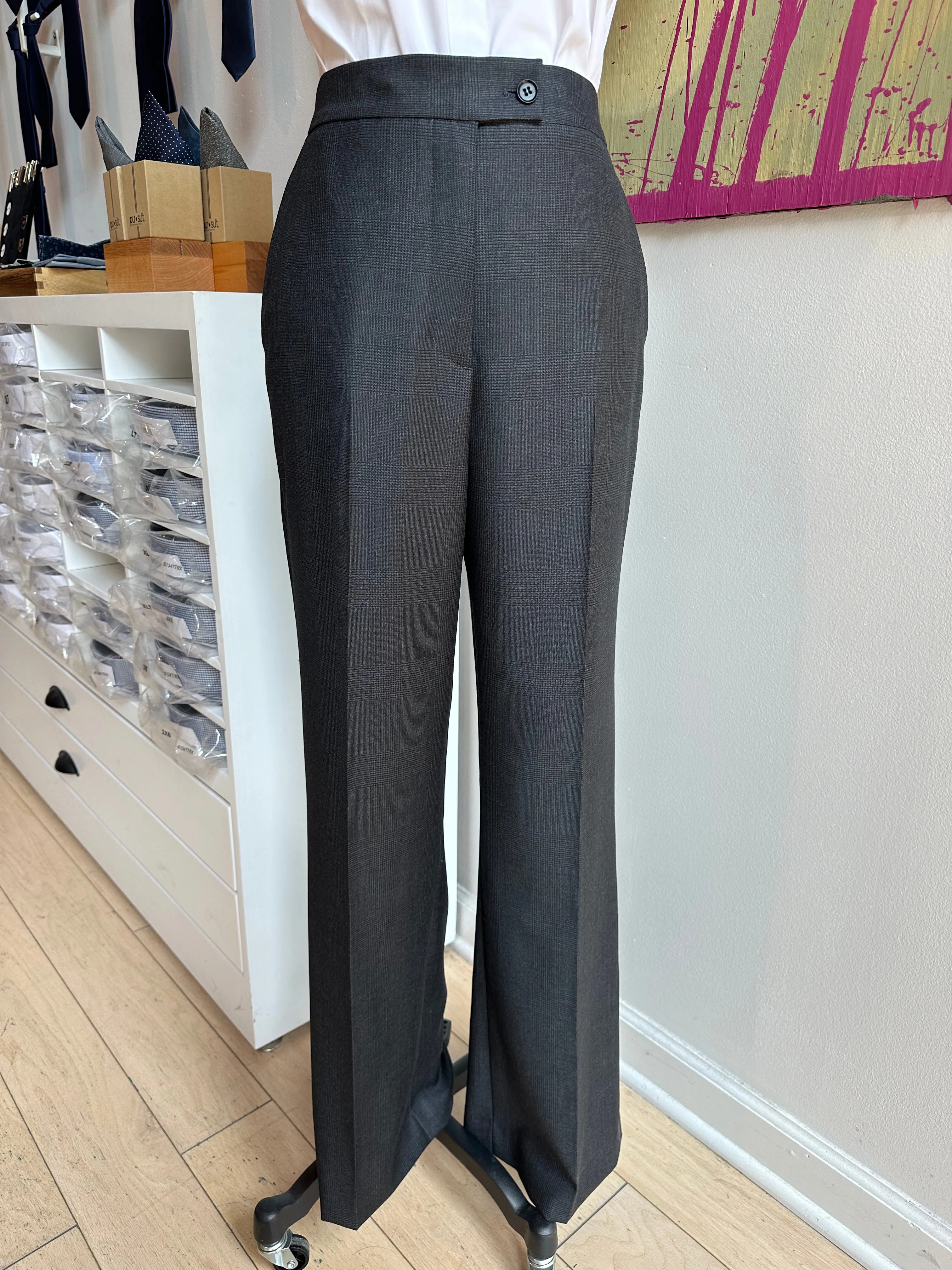 Charcoal Plaid Premium Italian Feminine Suit