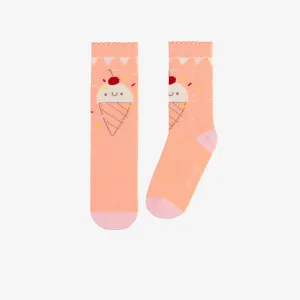 Chaussettes corail avec jolies crèmes glacées, enfant || Coral socks with cute ice cream, child