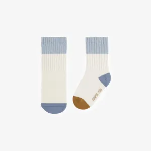 Chaussettes crème avec bloc de couleurs bleu, bébé || Cream socks with blue color block, baby