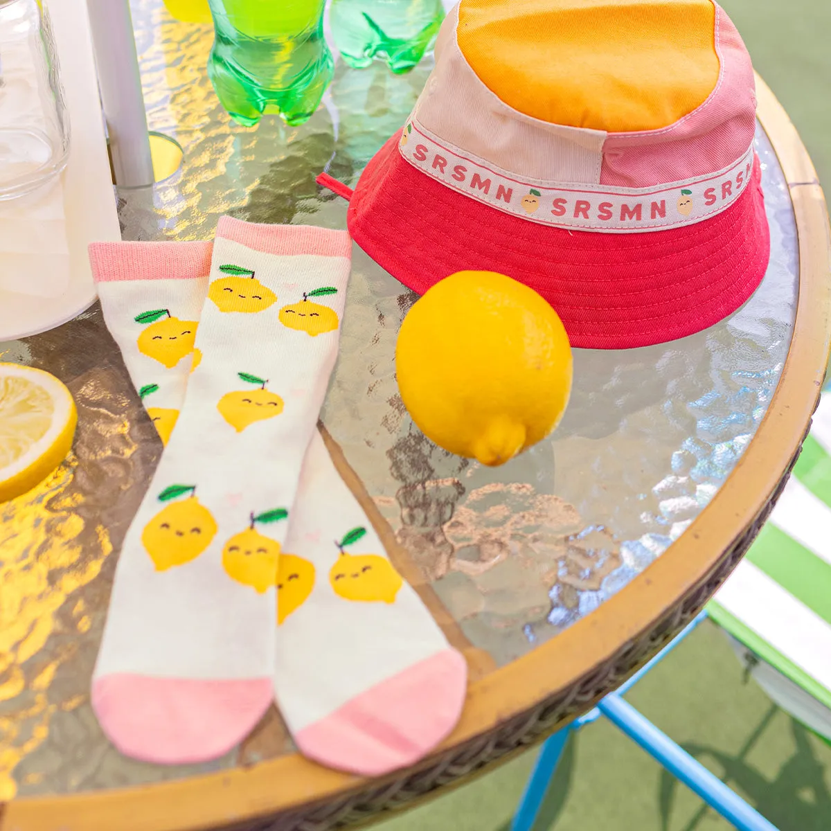 Chaussettes crème avec citrons, enfant || Cream socks with lemons, child