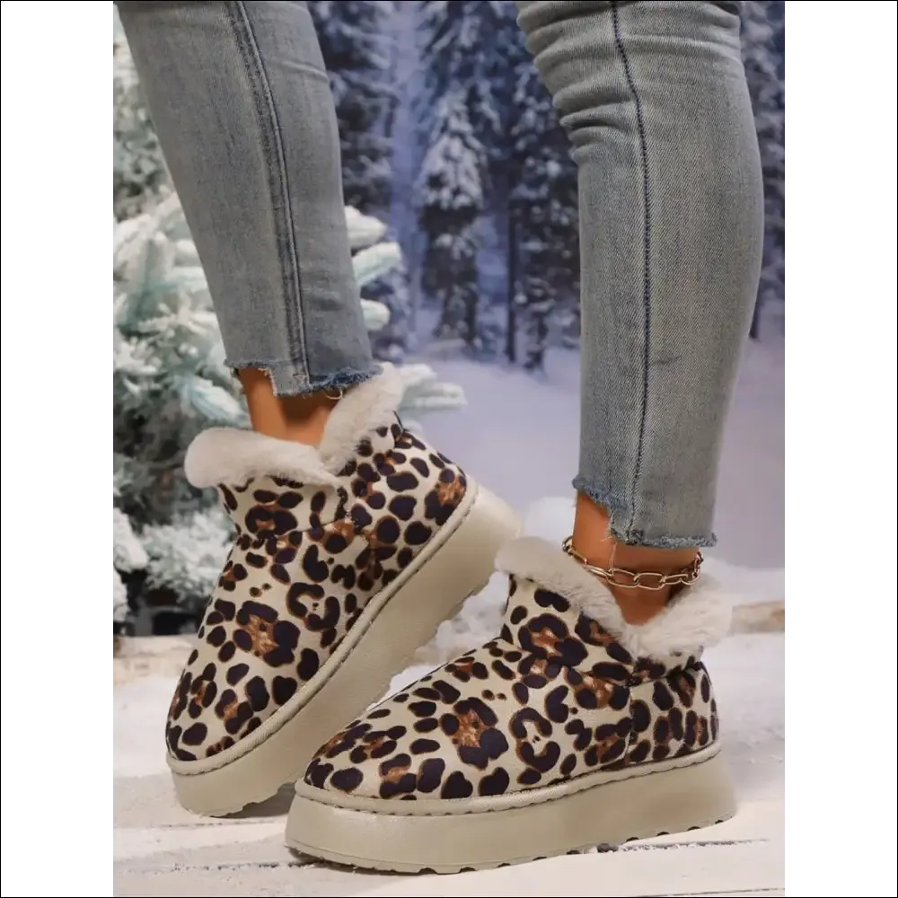 Chic Thermal Leopard Round Toe Platform Boots