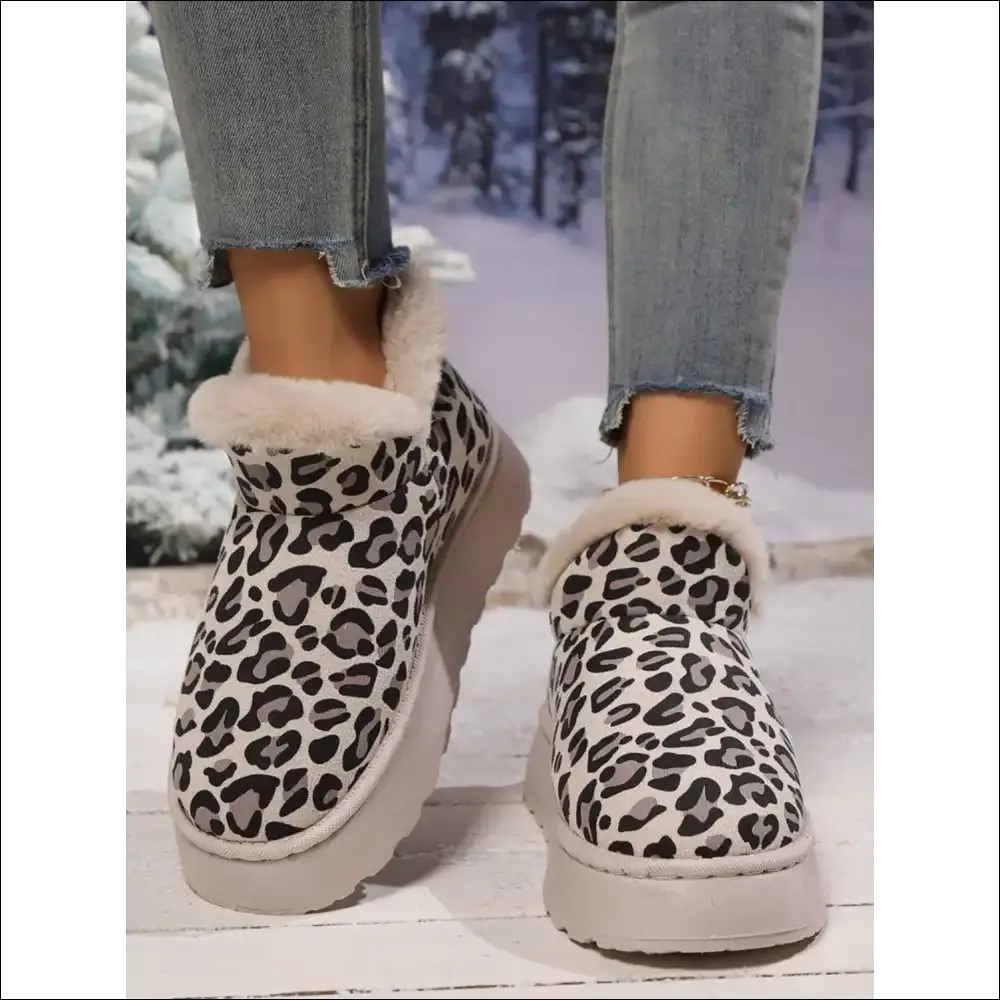 Chic Thermal Leopard Round Toe Platform Boots