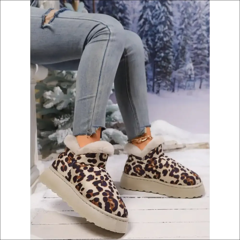 Chic Thermal Leopard Round Toe Platform Boots