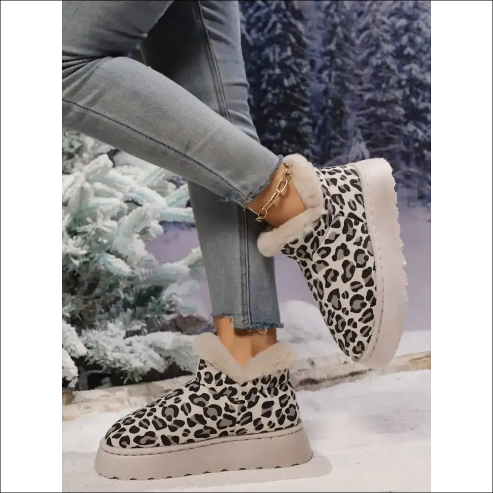 Chic Thermal Leopard Round Toe Platform Boots
