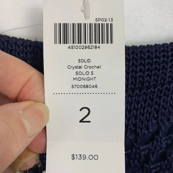 Chico's Womens Large Navy Blue Crochet Maxi Skirt Fringe Elastic Waist