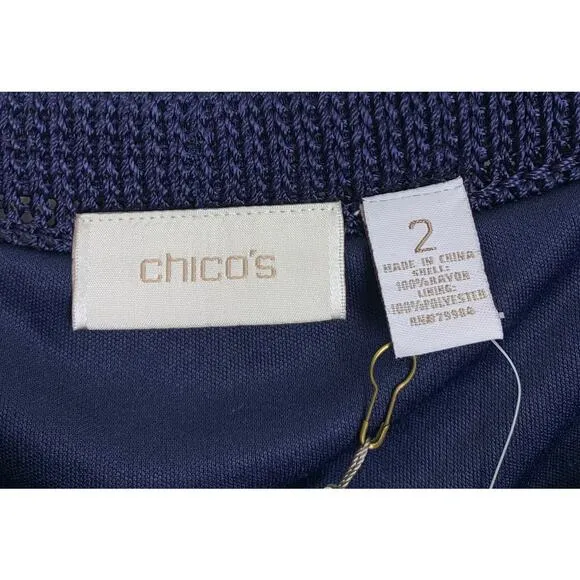 Chico's Womens Large Navy Blue Crochet Maxi Skirt Fringe Elastic Waist