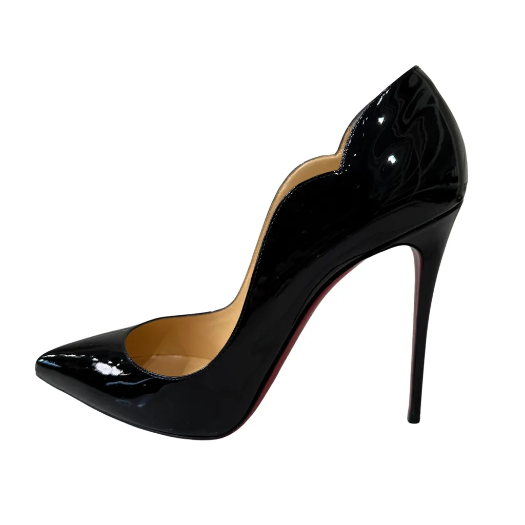 Christian Louboutin Black Patent Scallop Heel, 41.5