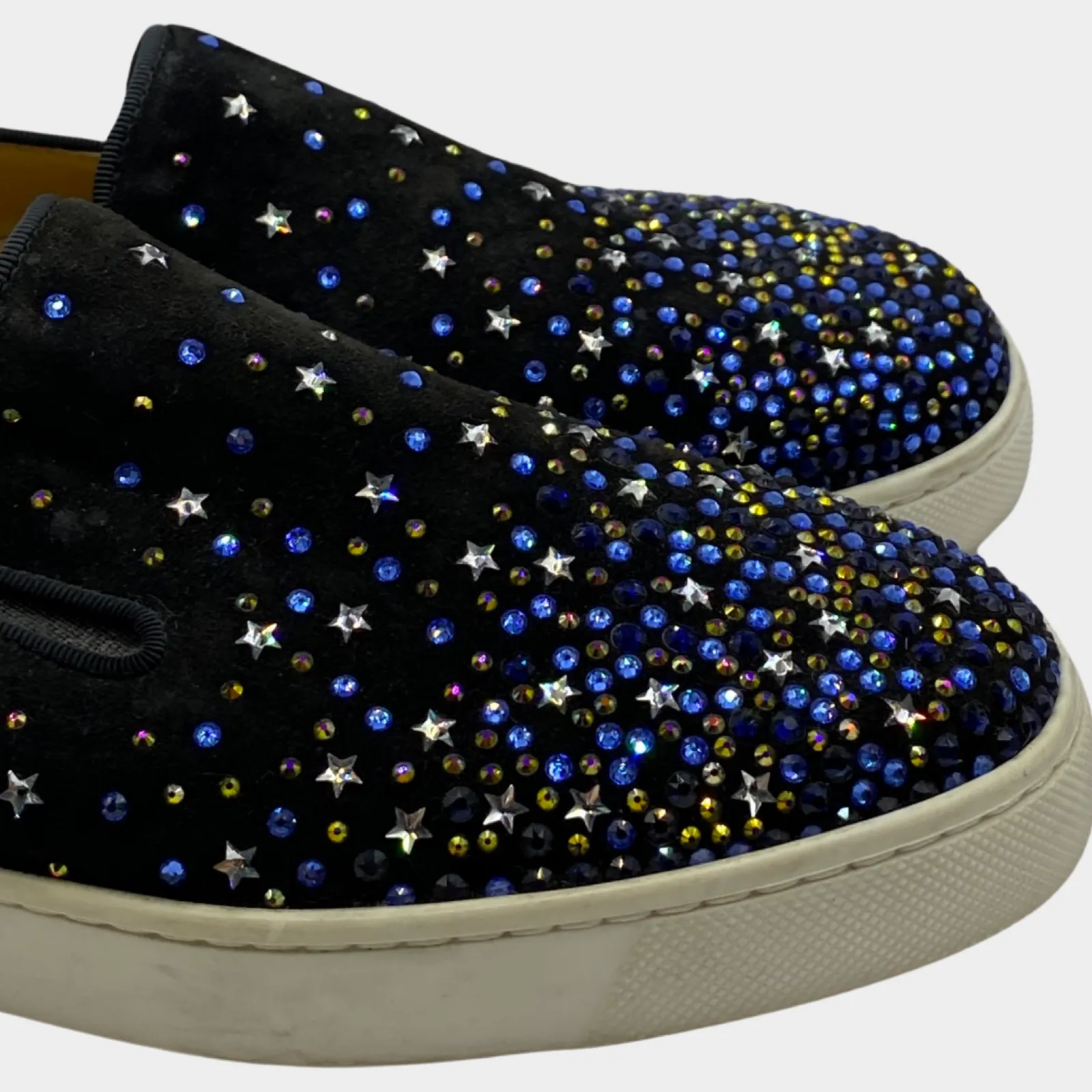 Christian Louboutin women's black suede embellished slip-on loafers
