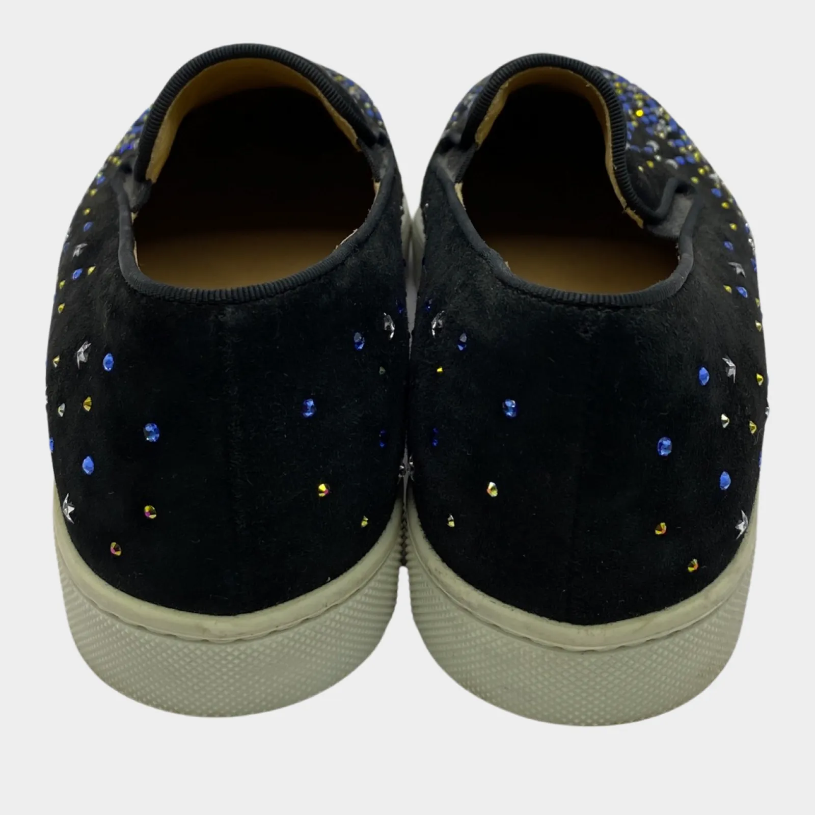 Christian Louboutin women's black suede embellished slip-on loafers