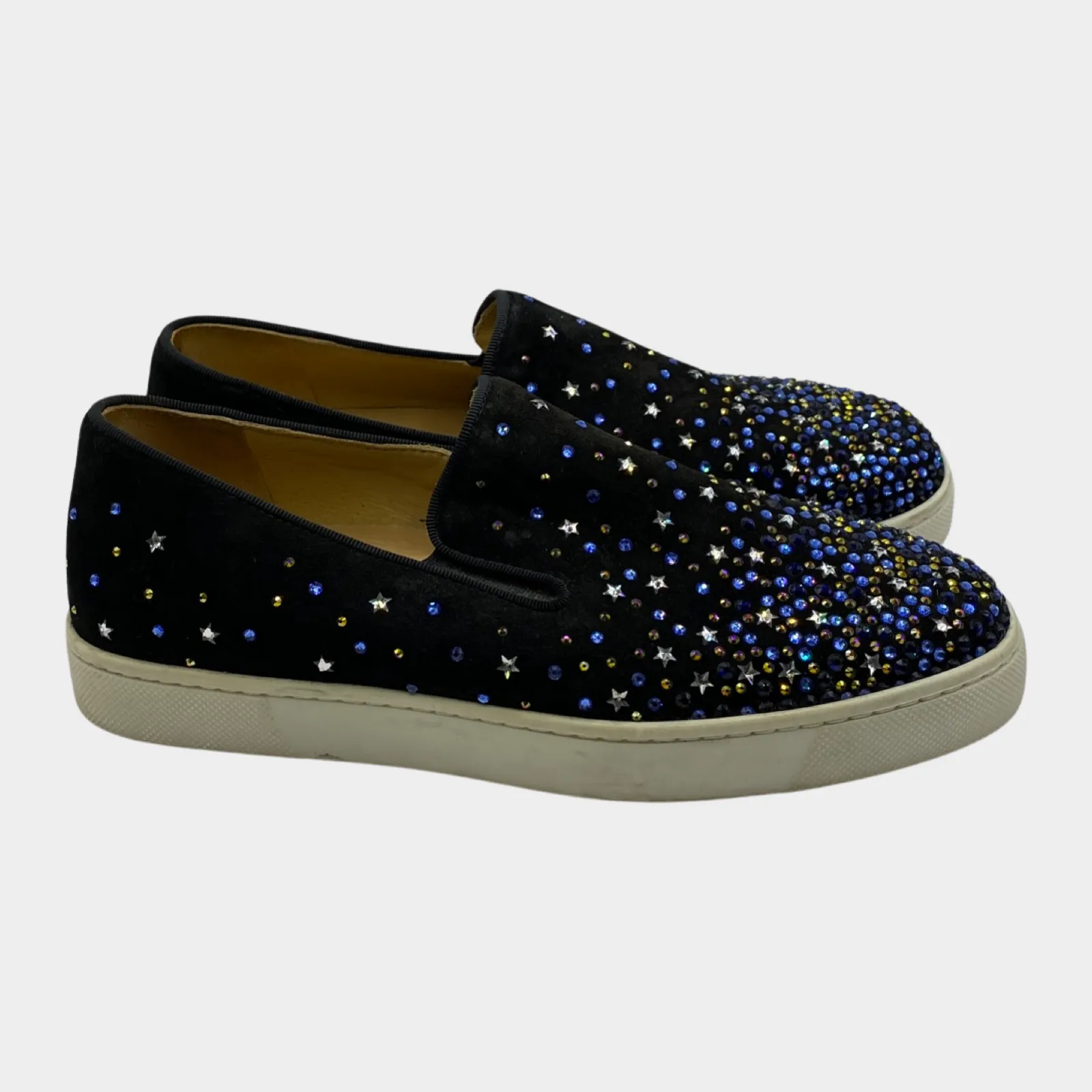 Christian Louboutin women's black suede embellished slip-on loafers