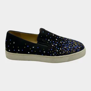 Christian Louboutin women's black suede embellished slip-on loafers