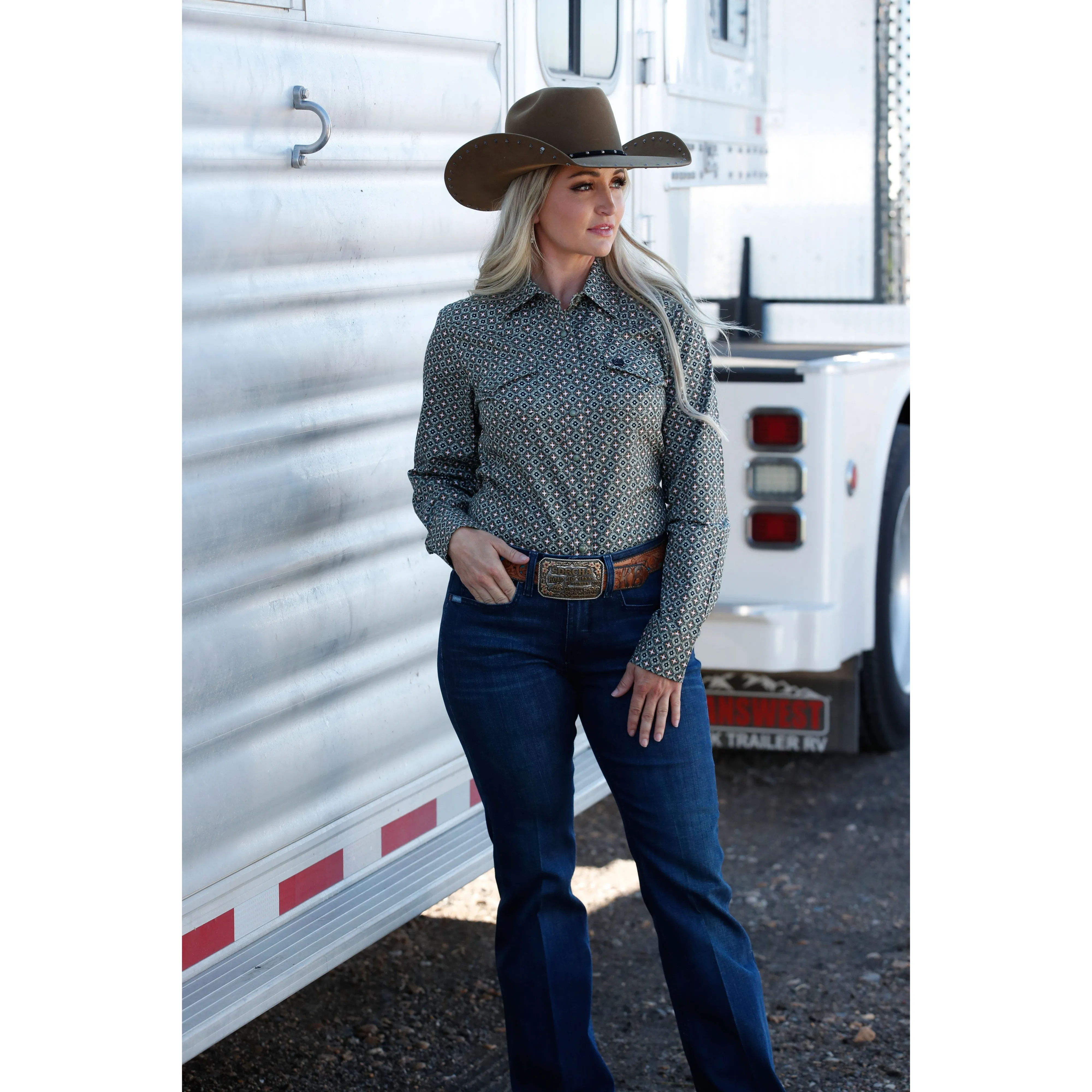 Cinch Women's Olive Snap Down Western Shirt