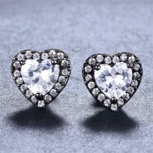 Clear Crystal & Cubic Zirconia Rhodium-Plated Halo Heart Stud Earrings
