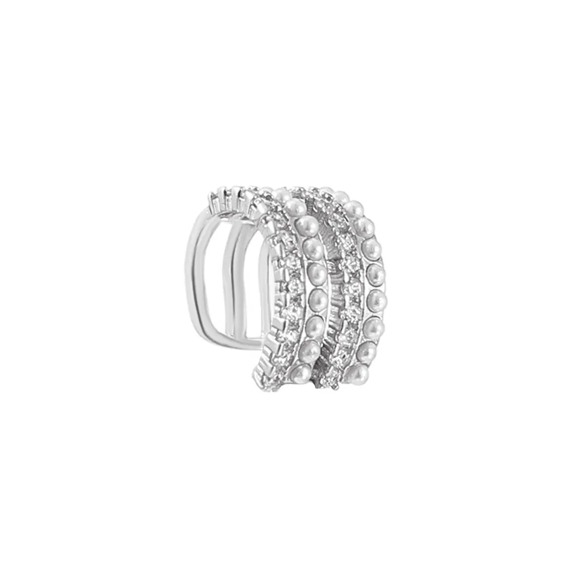 Clear Cubic Zirconia & Pearl Silver-Plated Layered Ear Cuff