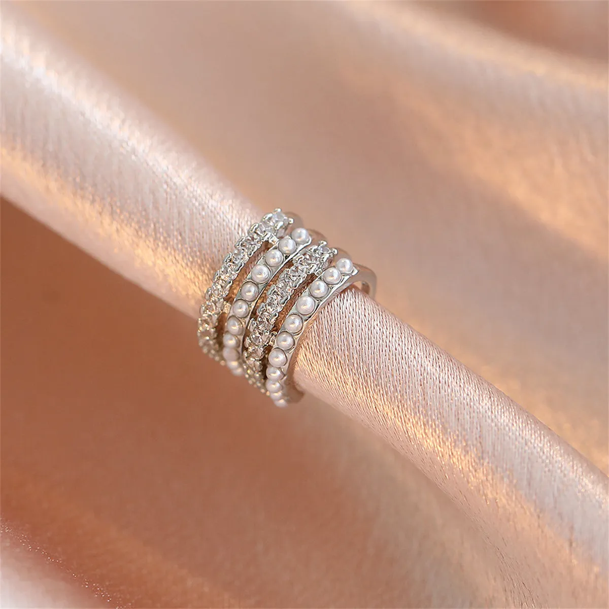 Clear Cubic Zirconia & Pearl Silver-Plated Layered Ear Cuff