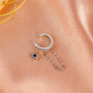 Clear Cubic Zirconia & Silver-Plated Star Chain Ear Cuff