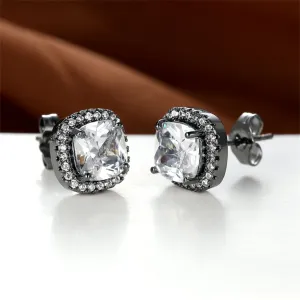 Clear Princess Crystal & Rhodium-Plated Halo Stud Earrings